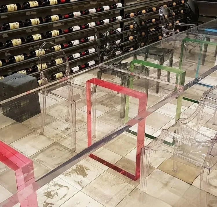 Transparent rectangular furniture frames with colored accents