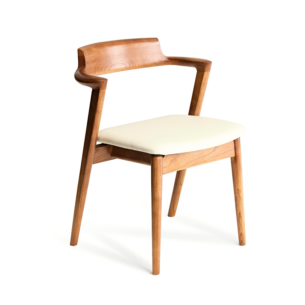 Solid Ashwood Chair with White Leather(SET OF 2 PCS)