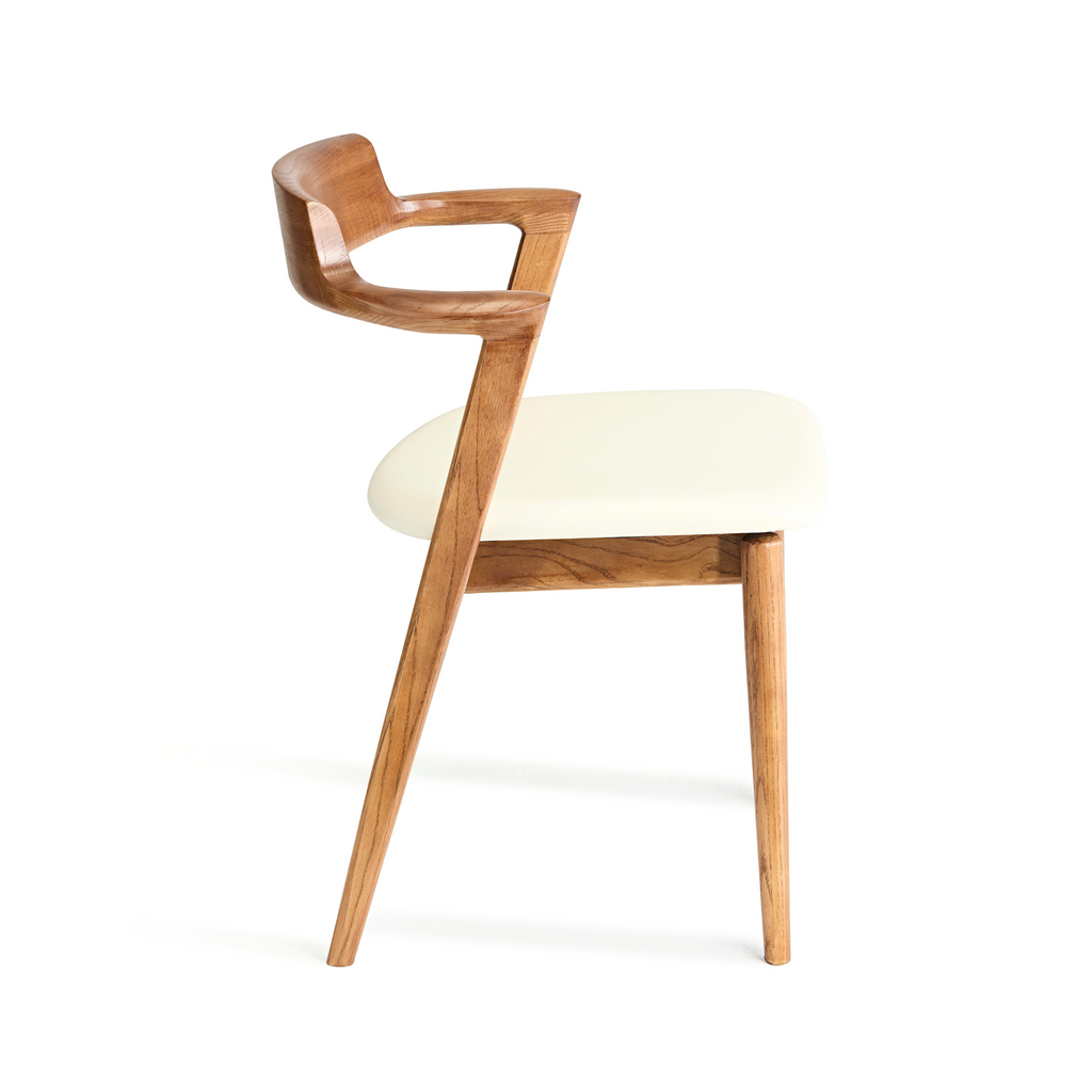Solid Ashwood Chair with White Leather(SET OF 2 PCS)