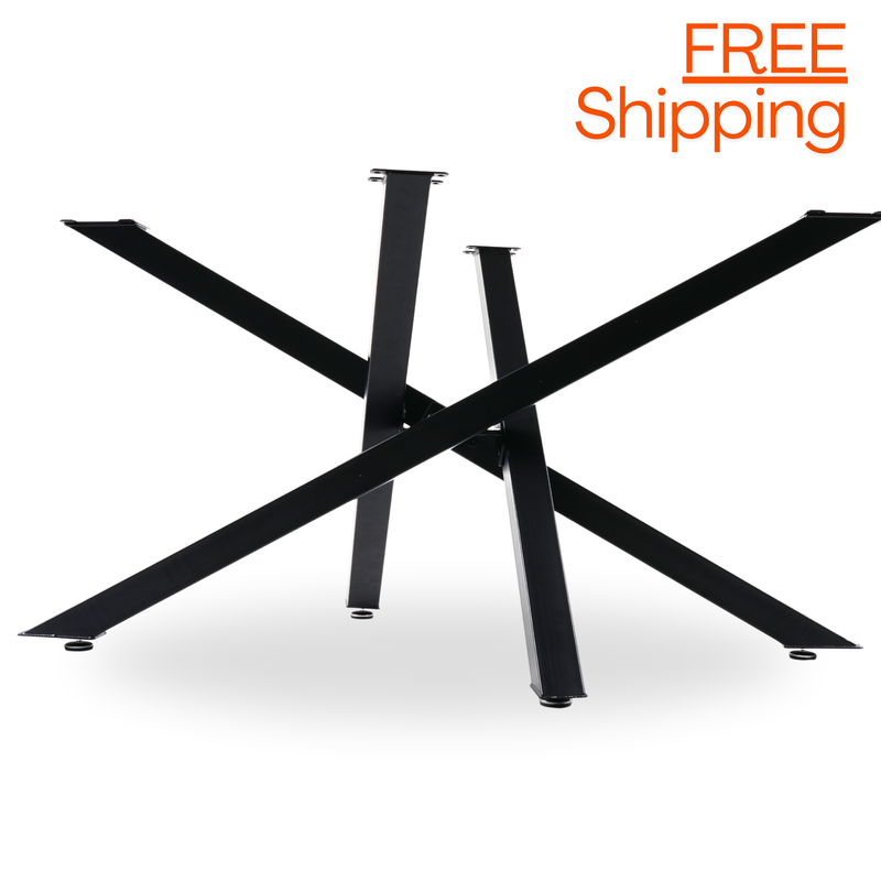 Premium Crossed Style Steel Dining Table Legs Black