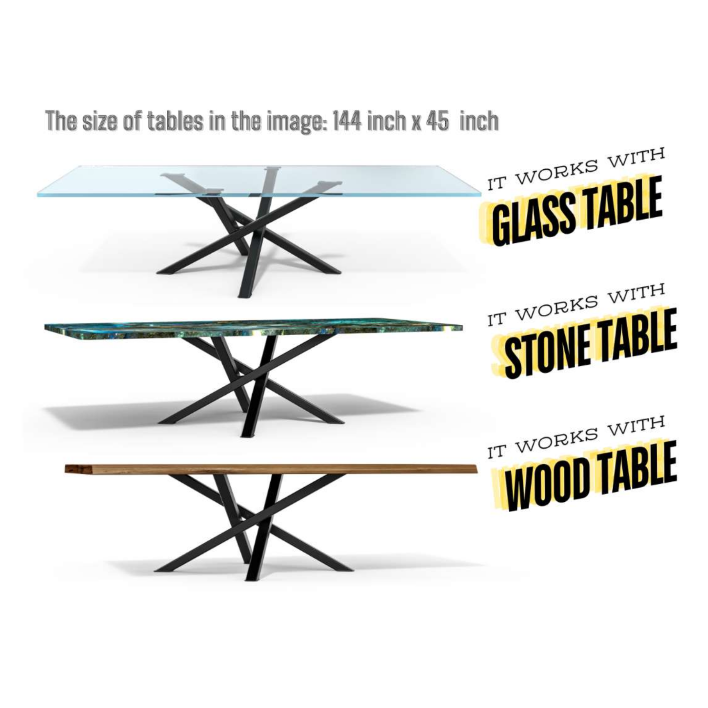 Premium Crossed Style Steel Dining Table Legs Black