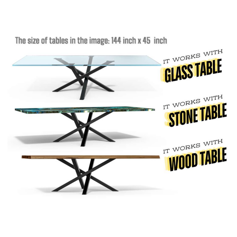 Premium Crossed Style Steel Dining Table Legs Black