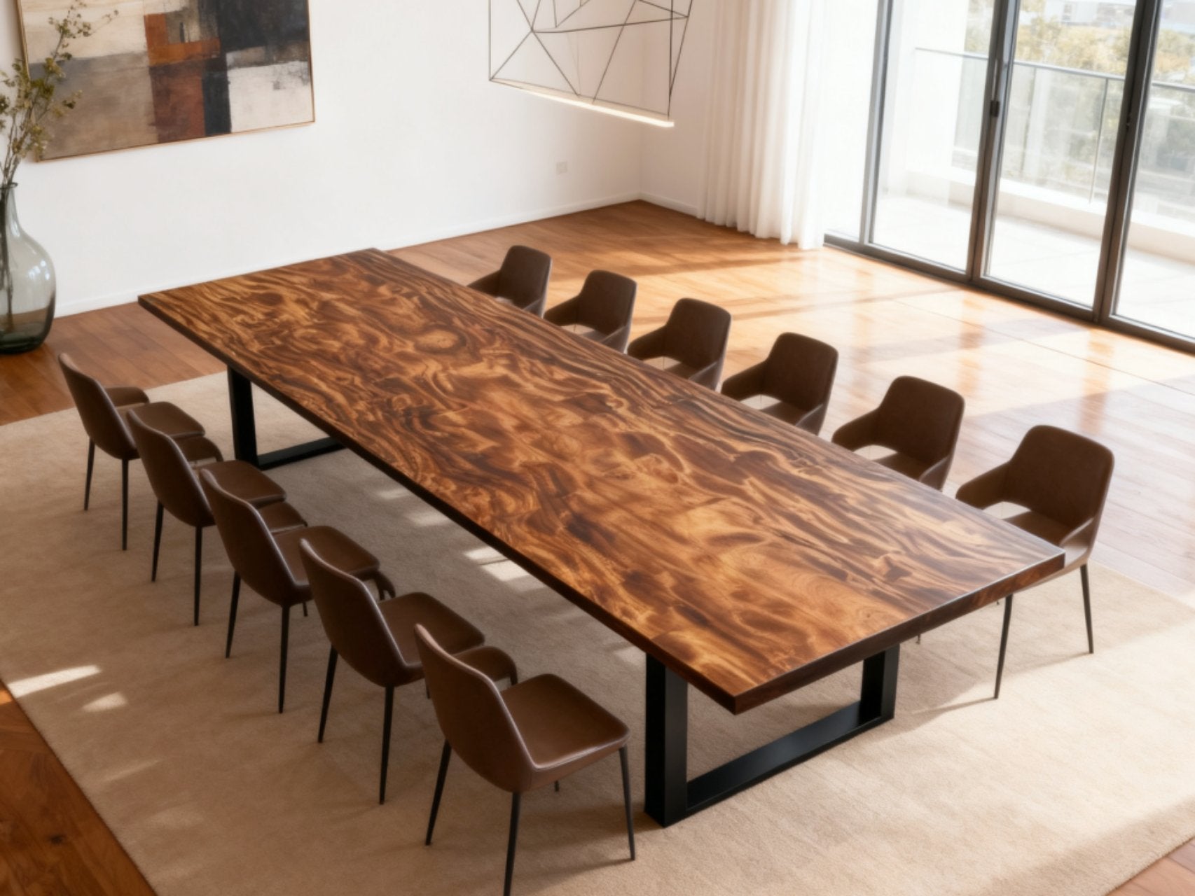 Extra Long One-of-a-Kind Acacia Single Slab Conference Table Set (10ft - 16ft) - FREE Heavy Duty U-Frame Bases