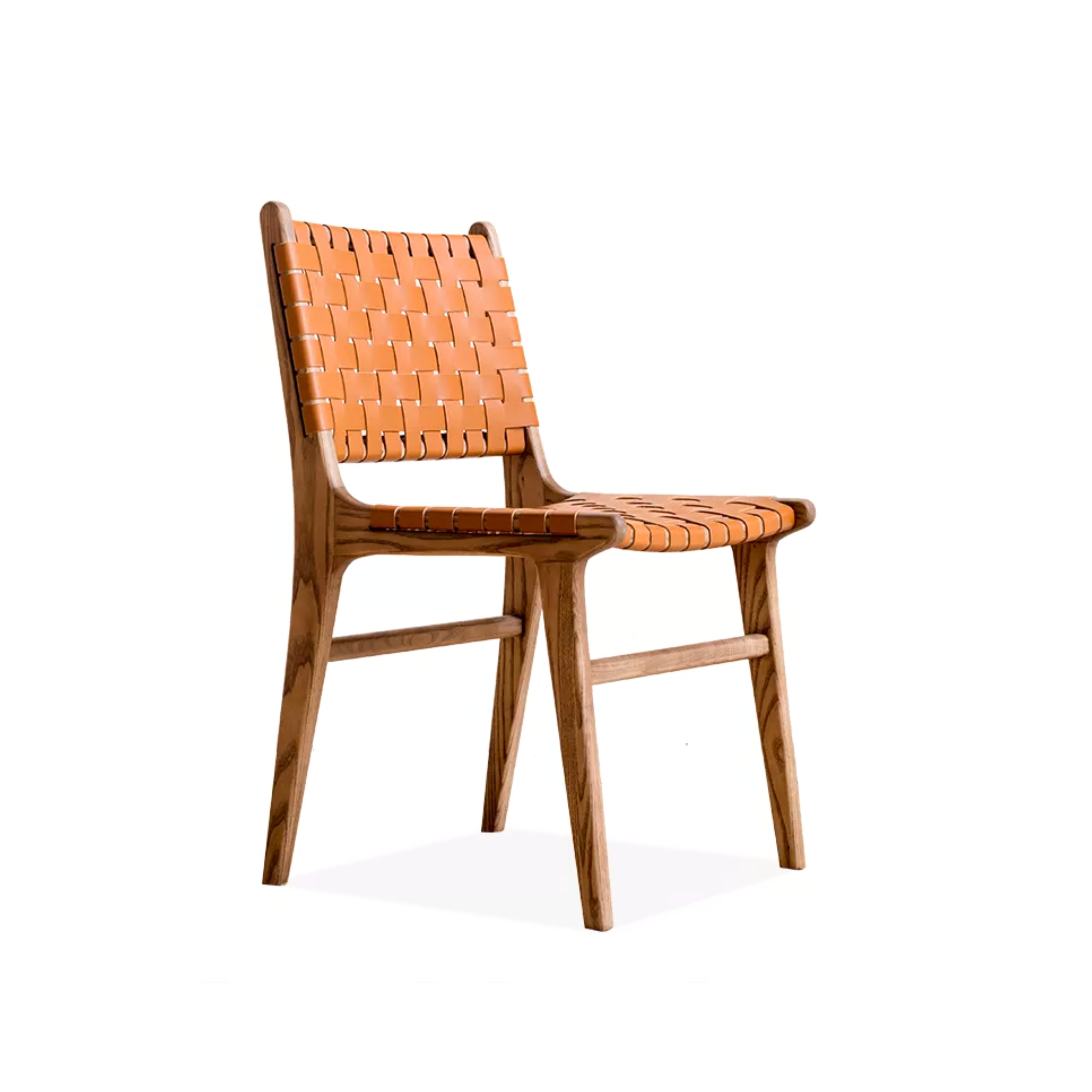 Solid Wood Bonded Leather Woven Chair with Brown Leather(SET OF 2 PCS)