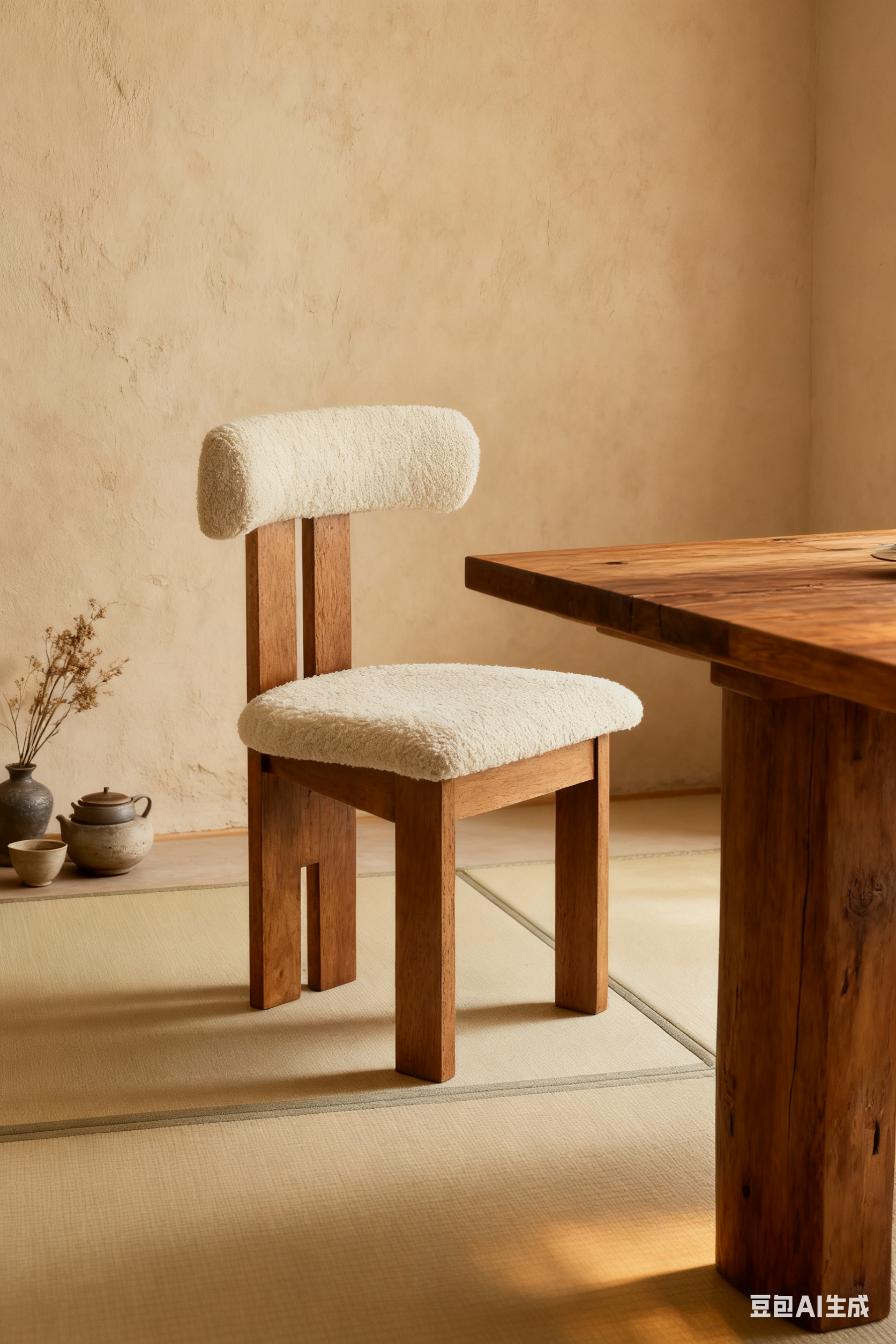 Ready to Ship Solid Ashwood Natural Boucle Dining Chair with White Luxury Fabric (SET OF 2 PCS)