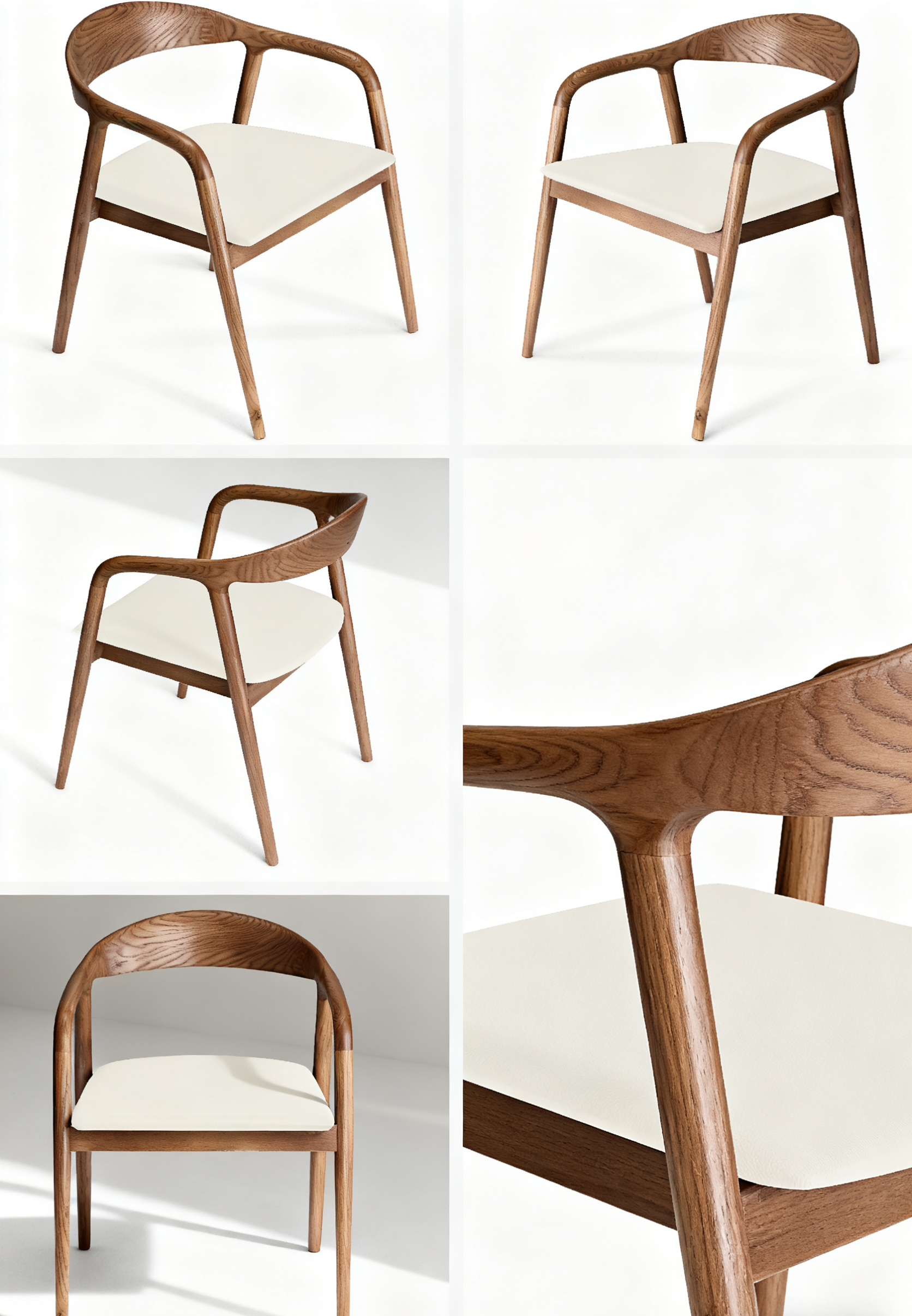 Ready to Ship Solid Ashwood Hans Chair with White Leather(SET OF 2 PCS)