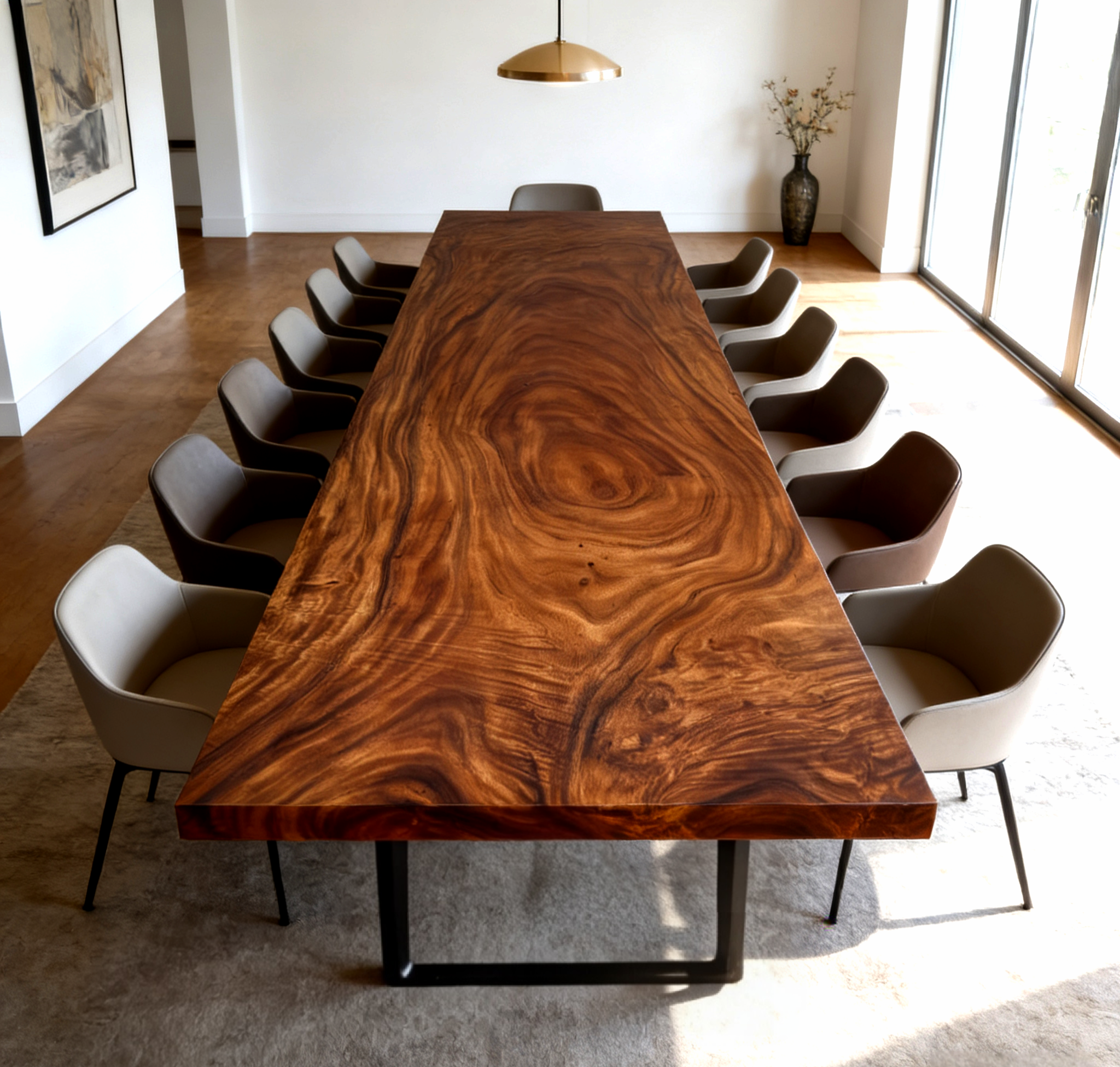 Extra Long One-of-a-Kind Acacia Single Slab Conference Table Set (10ft - 16ft) - FREE Heavy Duty U-Frame Bases