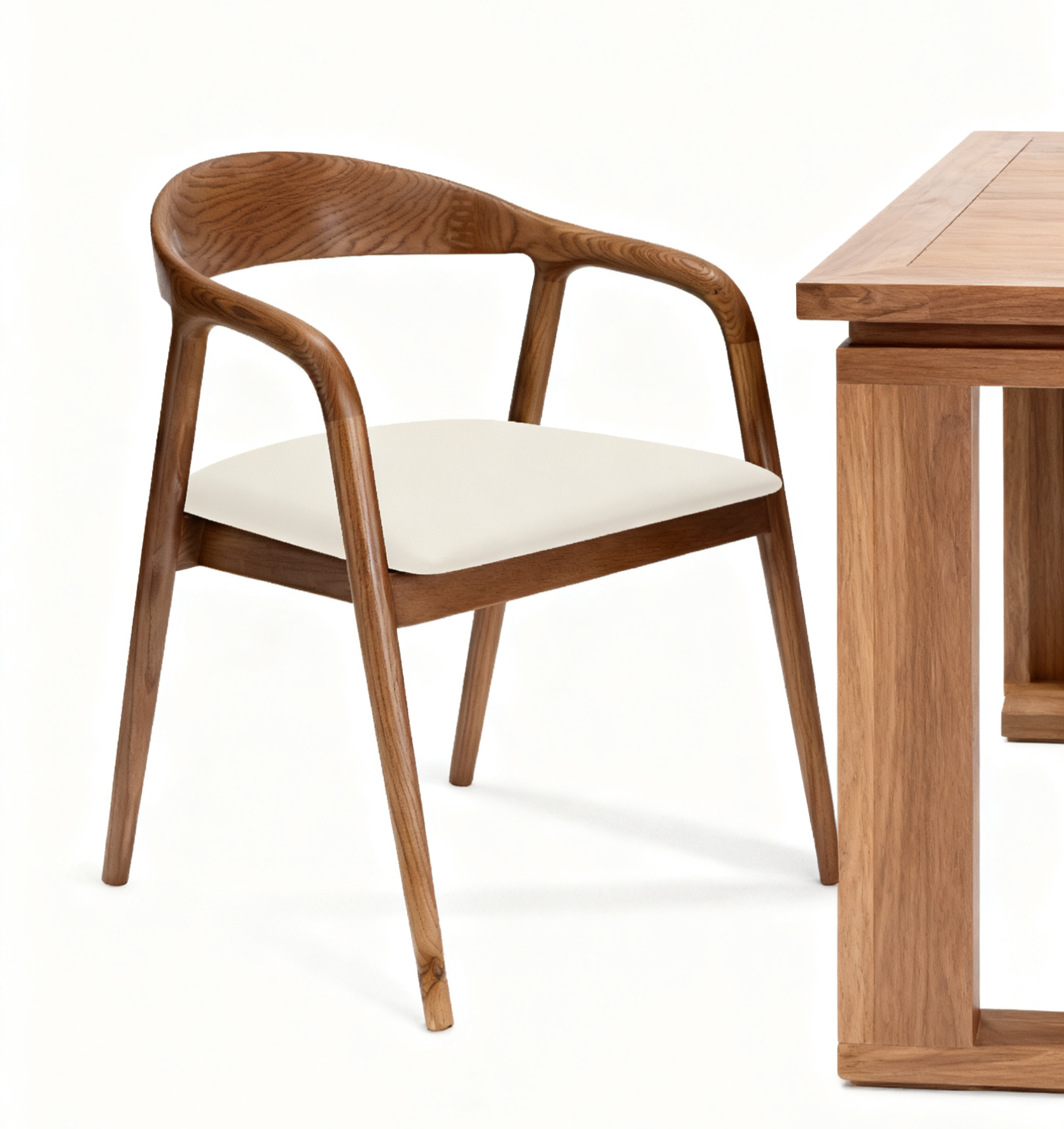 Ready to Ship Solid Ashwood Hans Chair with White Leather(SET OF 2 PCS)