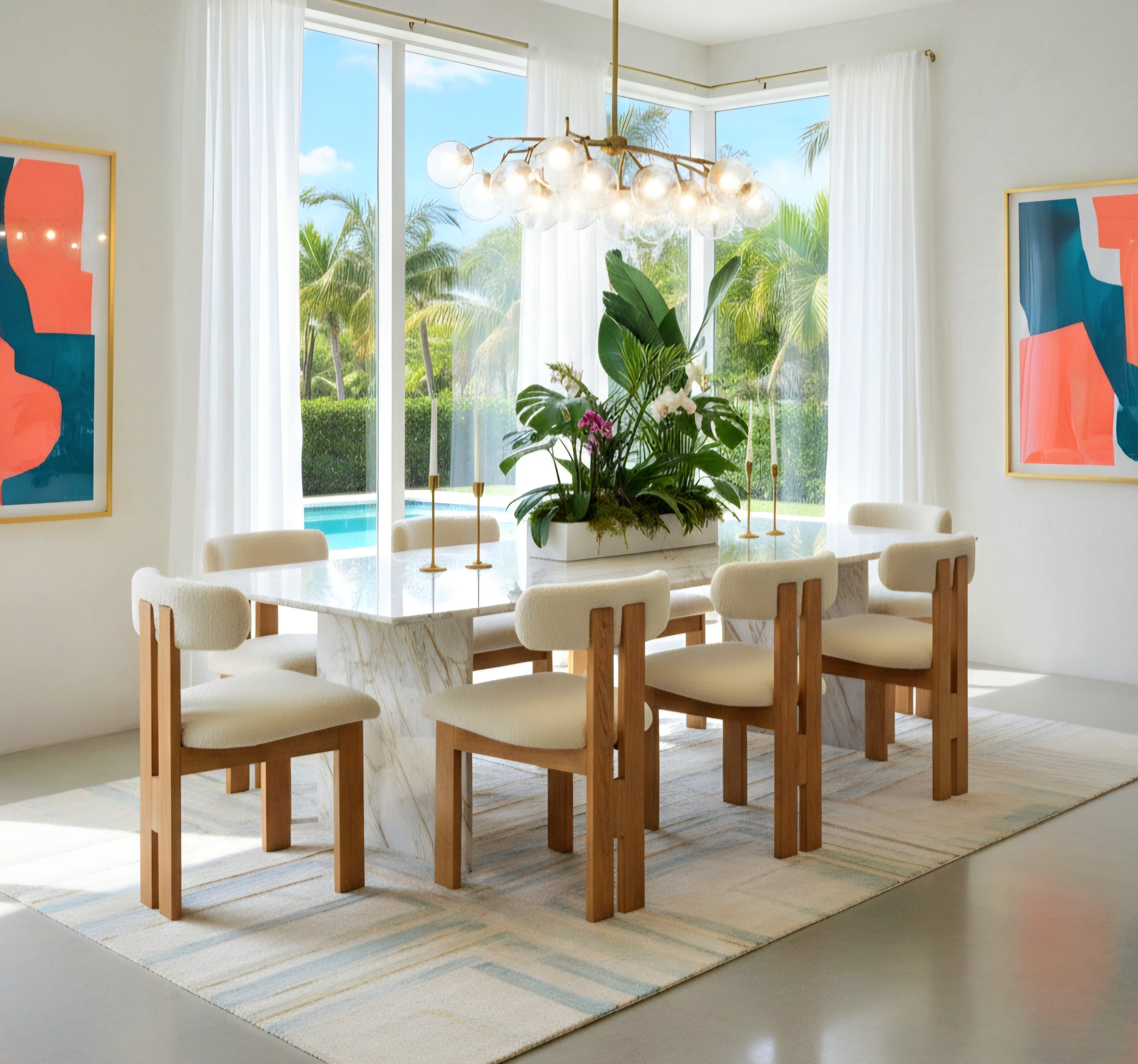 Ready to Ship Solid Ashwood Natural Boucle Dining Chair with White Luxury Fabric (SET OF 2 PCS)