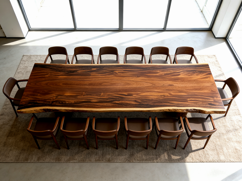 Extra Long One-of-a-Kind Acacia Single Slab Conference Table Set (10ft - 16ft) - FREE Heavy Duty X-Frame Bases