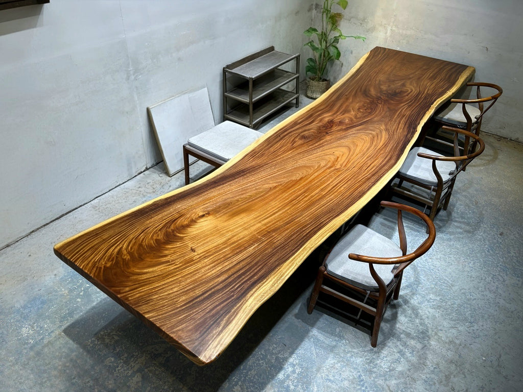 Extra Long One-of-a-Kind Acacia Single Slab Conference Table Set (10ft - 16ft) - FREE Heavy Duty X-Frame Bases