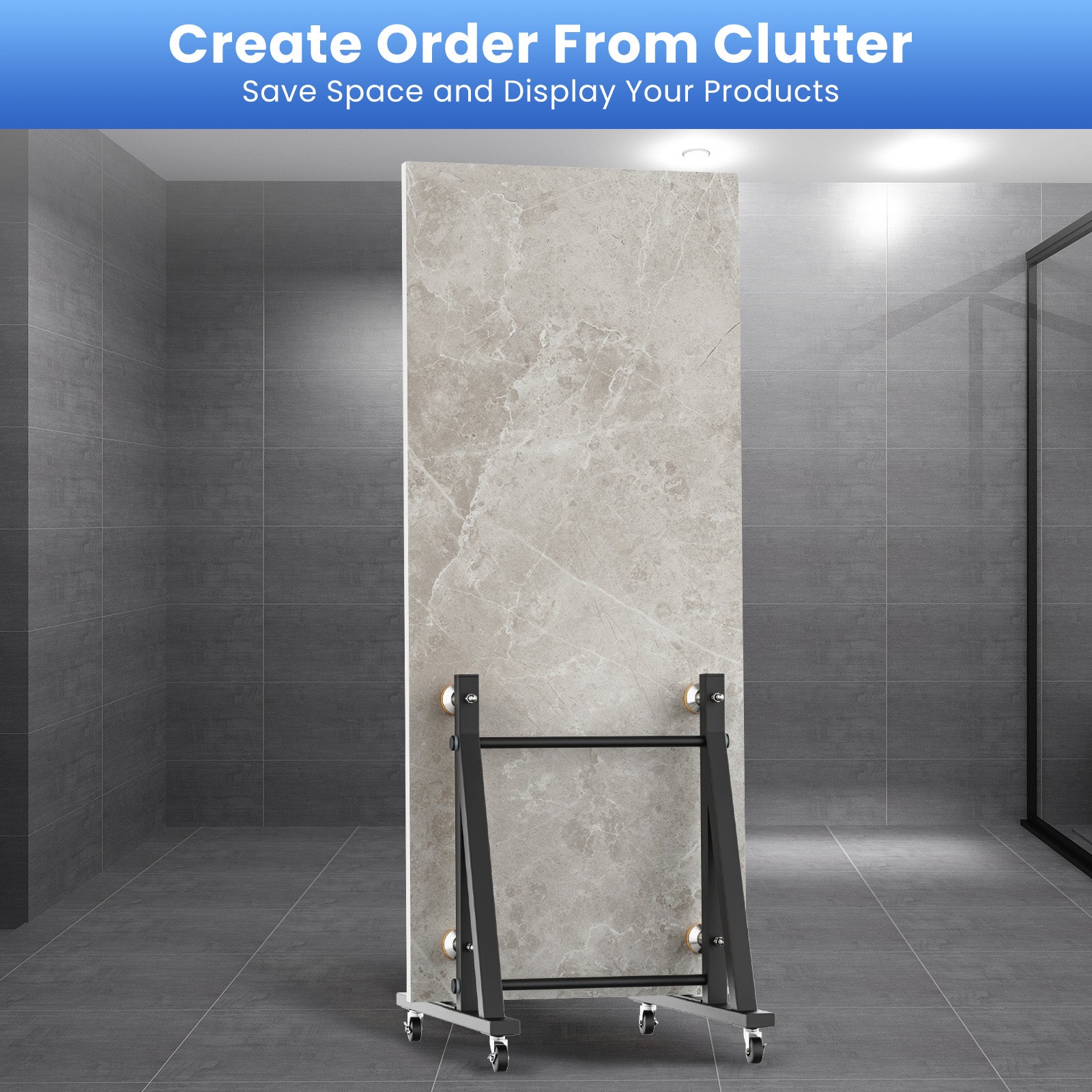Slab Pro+ Showroom Display Rack with Wheel for Heavy-Duty Doors, Wood Slabs, and Tiles