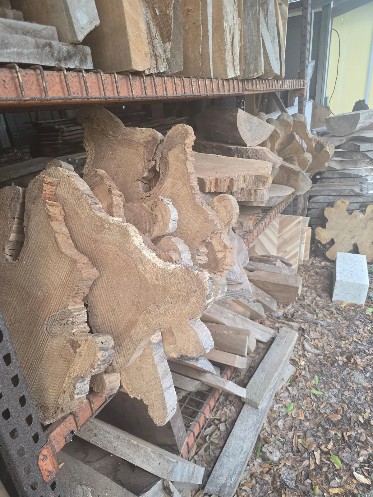Natural-Edge Wood on Racks