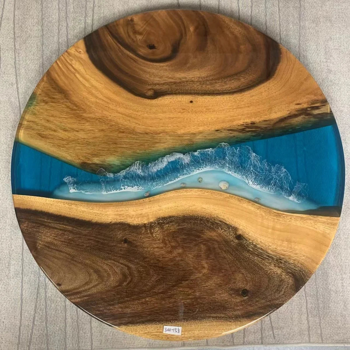 Round Wood & Blue Resin Top