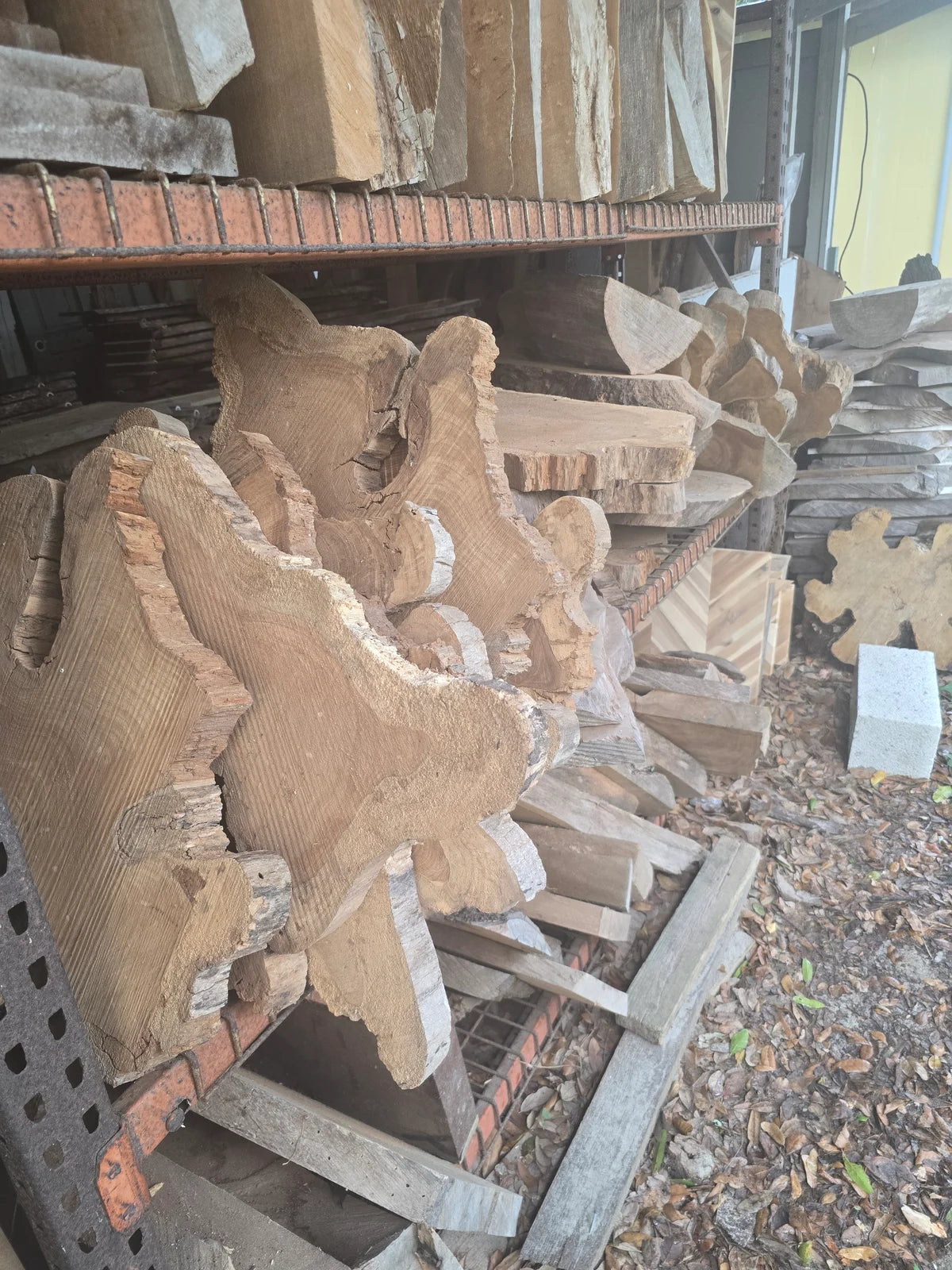 Natural-Edge Wood on Racks